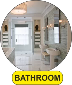 Bathroom interior representing wet-floor safety applications