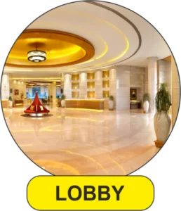 Hotel lobby representing floor safety in guest and office spaces
